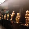 Vista de piezas funerarias del pueblo precolombino de los Quimbaya, en la vitrina que las conserva en el Museo de América de Madrid. 