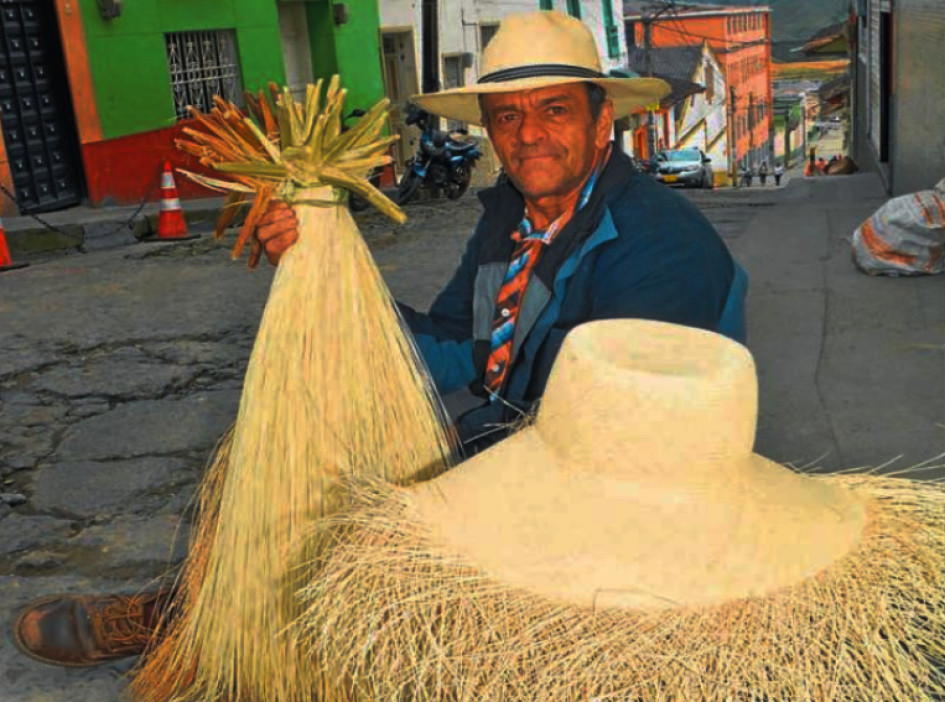 Jorge Albeiro Franco trabaja recogiendo cogollos de iraca desde hace 30 años. Ayer llegó con un bulto para vender a las tejedoras.