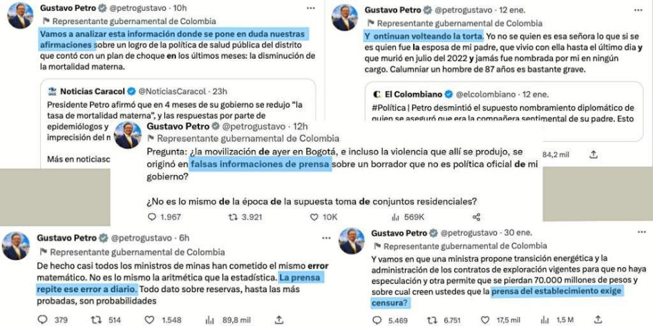 Reproducción | LA PATRIA En su cuenta oficial de Twitter, Gustavo Petro corrige o reprocha a los medios por cómo cubren su Gobierno. Reproducción | LA PATRIA En su cuenta oficial de Twitter, Gustavo Petro corrige o reprocha a los medios por cómo cubren su Gobierno.