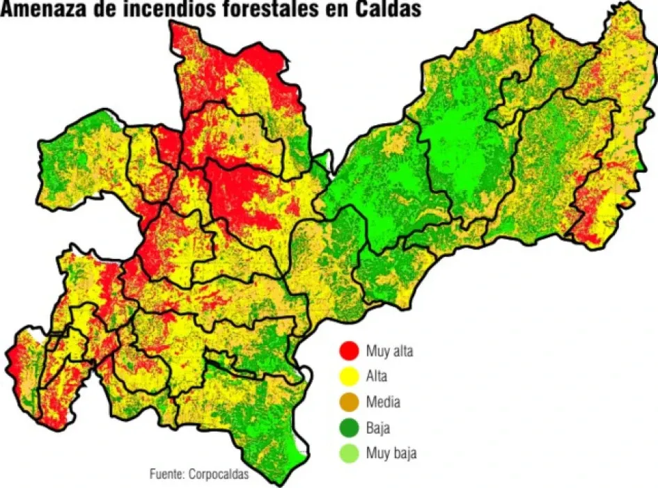 amenaza de incendio forestal en Caldas amenaza de incendio forestal en Caldas