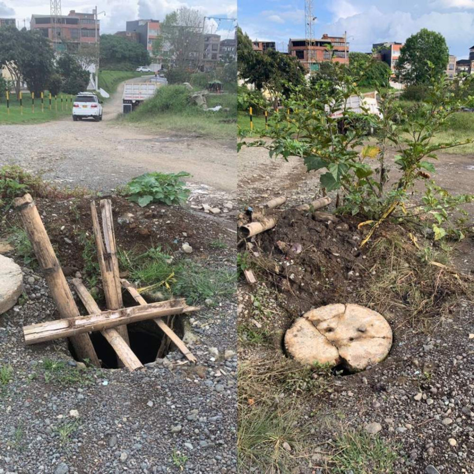 Comparativo del antes y después de la cámara de alcantarillado en la unidad deportiva La Pradera de Anserma. Comparativo del antes y después de la cámara de alcantarillado en la unidad deportiva La Pradera de Anserma.