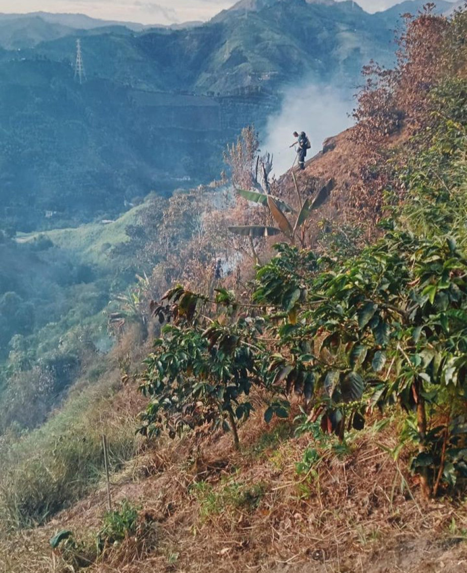 En esta zona, conocida como Dantas, se reportó el incendio en Neira. En esta zona, conocida como Dantas, se reportó el incendio en Neira.