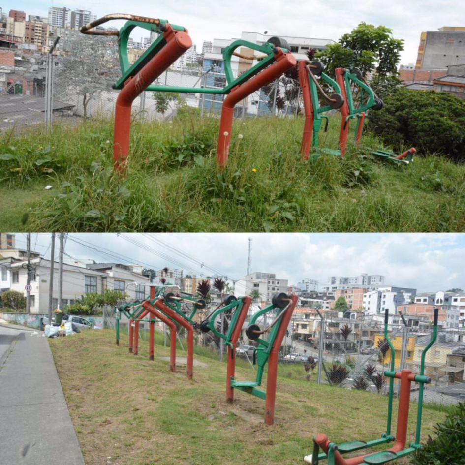 Fotos | Freddy Arango | LA PATRIA ANTES- AHORA Podaron la maleza que crecía en el parque. Fotos | Freddy Arango | LA PATRIA ANTES- AHORA Podaron la maleza que crecía en el parque.