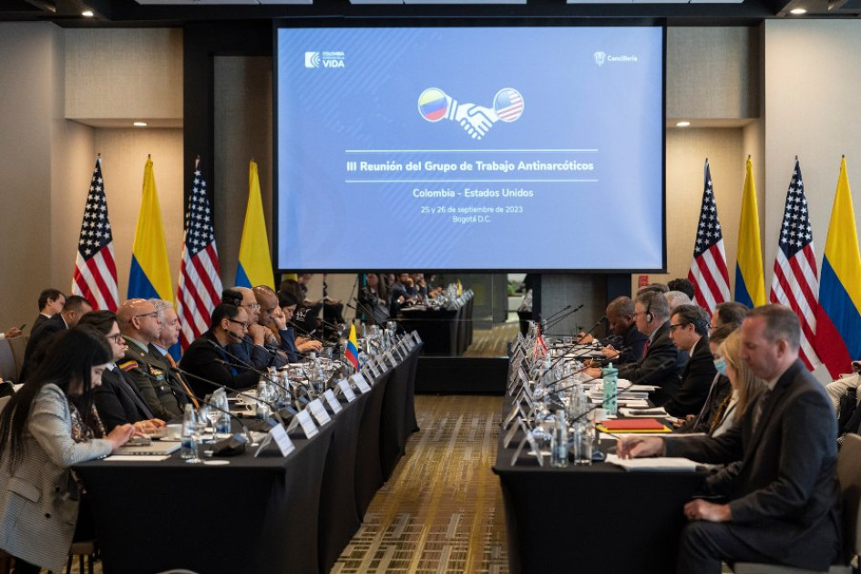 Grupo de Trabajo Antinarcóticos Delegaciones de Estados Unidos y Colombia que acordaron ruta de trabajo para incrementar los esfuerzos de la Política Nacional de Drogas 2023-2033.