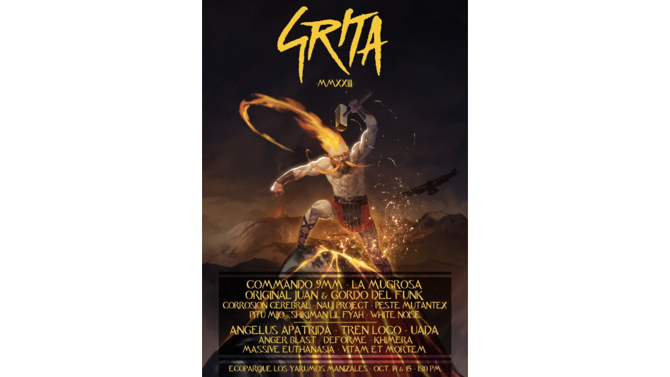 El póster oficial del Grita 2023 tiene como protagonista al dios del fuego, Volcano. Fue diseñado por el artista manizaleño Jaime Ospina. El póster oficial del Grita 2023 tiene como protagonista al dios del fuego, Volcano. Fue diseñado por el artista manizaleño Jaime Ospina.