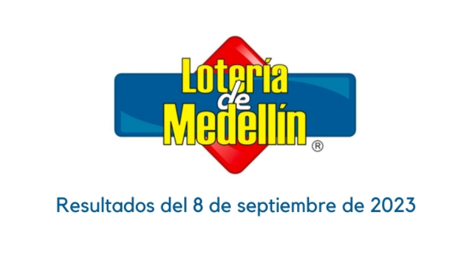 Logo de la Lotería de Medellín con un texto abajo que dice "Resultados del 8 de septiembre de 2023"