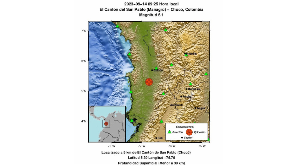 El boletín del Servicio Geológico Colombiano indica que el movimiento telúrico tuvo epicentro en El Cantón de San Pablo (Chocó) y una magnitud de 5,1. El boletín del Servicio Geológico Colombiano indica que el movimiento telúrico tuvo epicentro en El Cantón de San Pablo (Chocó) y una magnitud de 5,1.