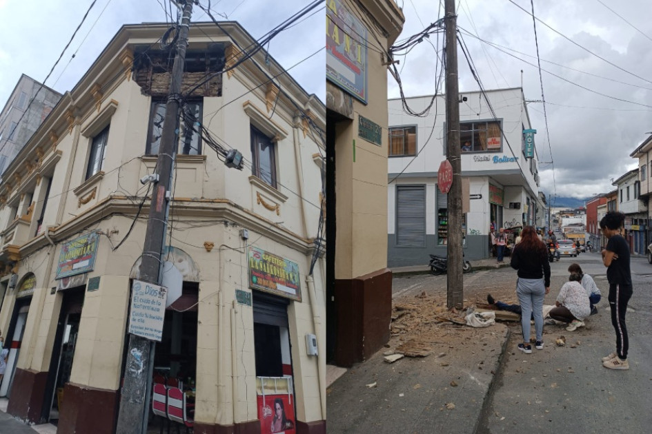 Caída de alero en el Centro de Manizales lesionó a una persona este domingo. Caída de alero en el Centro de Manizales lesionó a una persona este domingo.