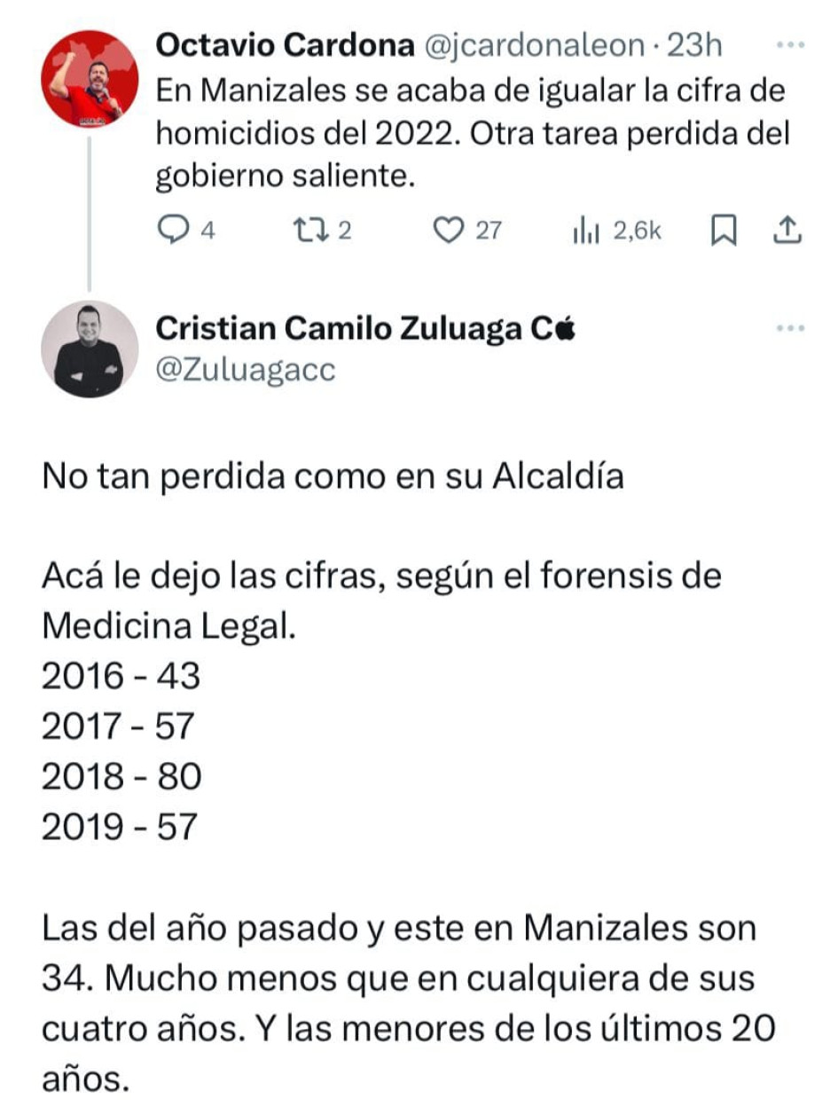 Al exalcalde se le olvidaron sus cifras Foto|Tomada de la cuenta de X @jcardonaleon|LA PATRIA