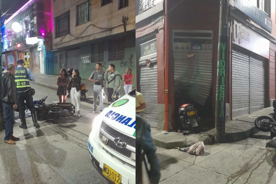 Tres heridos en choque de dos motos en la carrera 19 con calle 26 en Manizales Tres heridos en choque de dos motos en la carrera 19 con calle 26 en Manizales