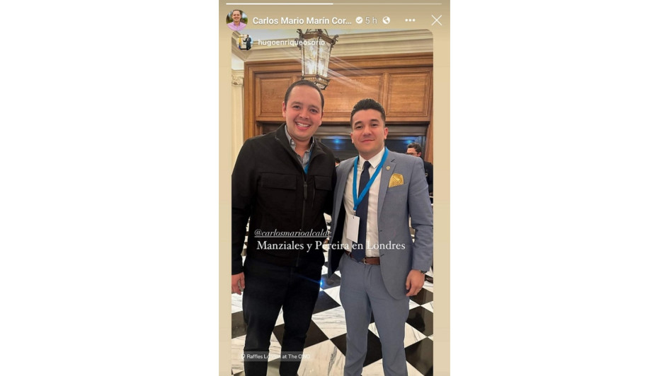 El exalcalde Carlos Mario Marín se reunió en Londres con el pereirano Hugo Enrique Osorio, embajador de juventudes de Colombia ante la Asamblea Mundial de la Juventud. El exalcalde Carlos Mario Marín se reunió en Londres con el pereirano Hugo Enrique Osorio, embajador de juventudes de Colombia ante la Asamblea Mundial de la Juventud.