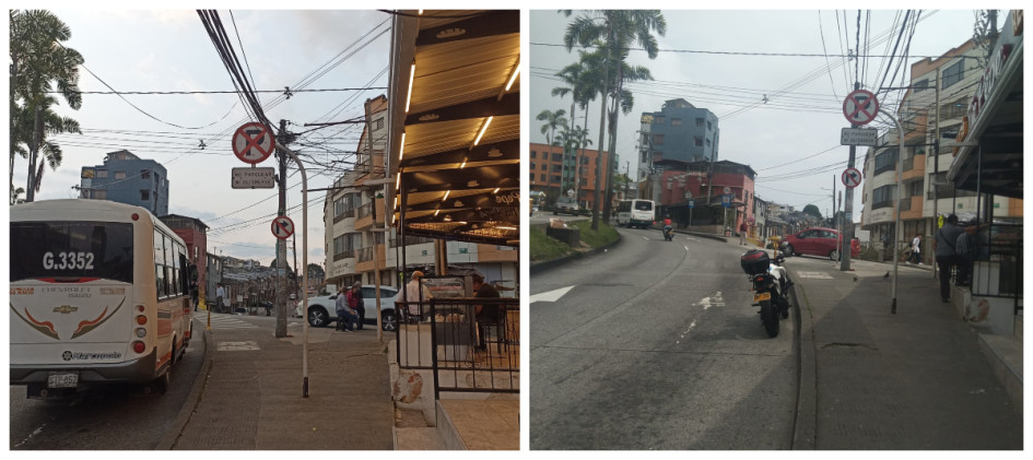 Fotos | Cortesía | LA PATRIA ANTES. Los buses se parqueaban en una zona donde había señalización de no parquear. – DESPUÉS. Actualmente se hacen controles en la zona. Fotos | Cortesía | LA PATRIA ANTES. Los buses se parqueaban en una zona donde había señalización de no parquear. – DESPUÉS. Actualmente se hacen controles en la zona.