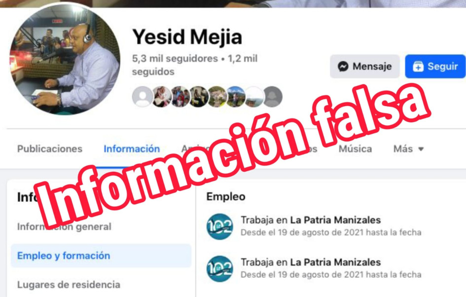El periodista Yesid Mejía, quien el viernes en la noche estuvo involucrado en un accidente de tránsito en el barrio Linares y en el que resultó una persona lesionada, no trabaja en el periódico LA PATRIA El periodista Yesid Mejía, quien el viernes en la noche estuvo involucrado en un accidente de tránsito en el barrio Linares y en el que resultó una persona lesionada, no trabaja en el periódico LA PATRIA
