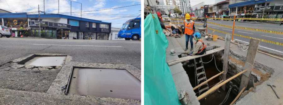 El pasado 1 de julio, DENUNCIE publicó las tapas que causaban molestia entre los conductores (izquierda). La Chec adelanta reparaciones en este punto. El pasado 1 de julio, DENUNCIE publicó las tapas que causaban molestia entre los conductores (izquierda). La Chec adelanta reparaciones en este punto.