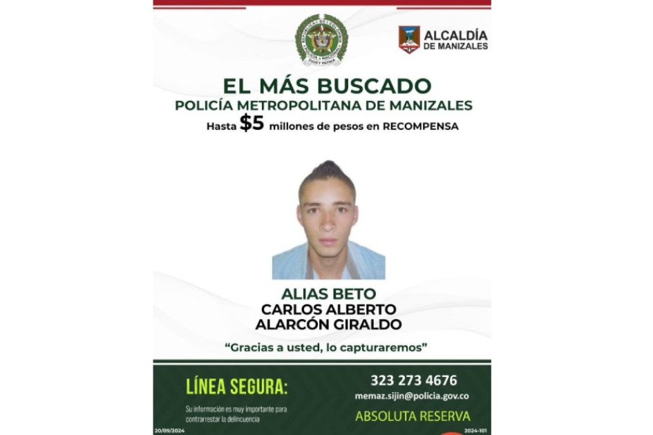 El afiche es de la Policía y la Alcaldía de Manizales. El afiche es de la Policía y la Alcaldía de Manizales.