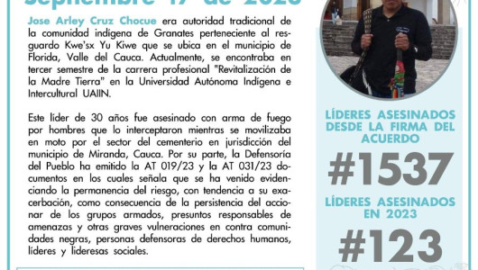 Asesinan a un líder indígena de la comunidad nasa en el Cauca