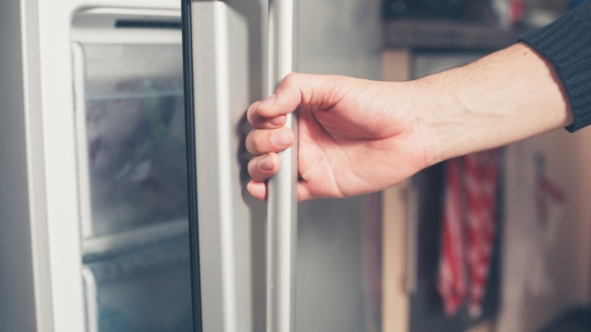 Mano abriendo una nevera