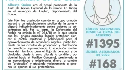 Asesinan a líder social y a otras dos personas en el Cauca