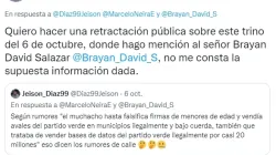 Tuitero se retracta de acusaciones contra el líder político Brayan David Salazar